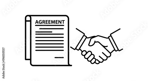 Agreement Document and Handshake Icon: Business Deal, Partnership, Contract Signing