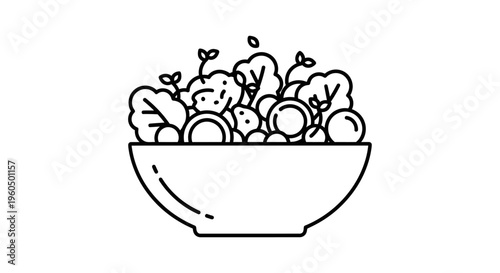 Healthy Salad Bowl Icon: Fresh Vegetables, Organic Food, Simple Line Art