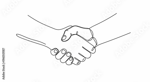 Handshake illustration, business partnership, agreement, trust, collaboration, single line drawing