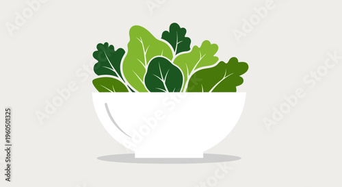 Fresh Green Salad Leaves in White Bowl, Healthy Food Concept