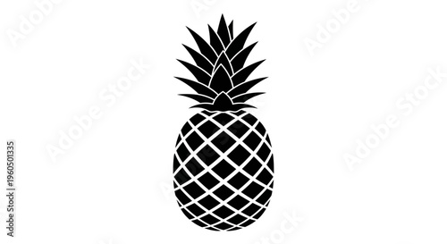 Black and White Pineapple Icon: Tropical Fruit Silhouette, Simple Graphic Design
