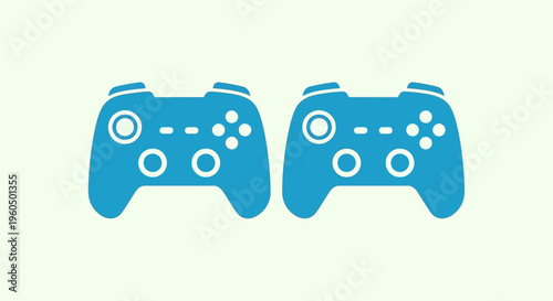 Two blue game controllers on a light green background, gaming concept