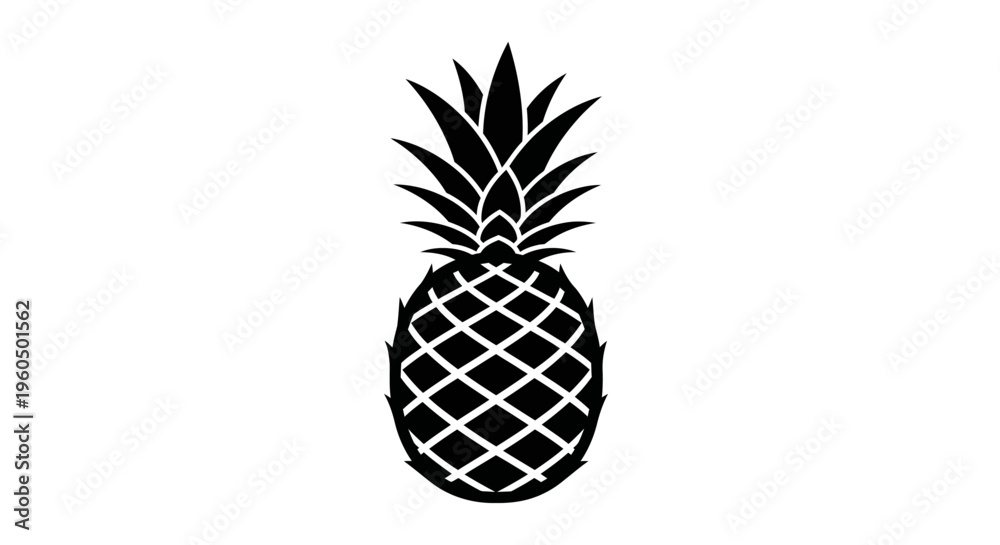 Fototapeta premium Black and White Pineapple Silhouette Icon Vector Graphic