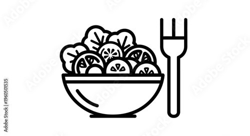 Healthy Salad Bowl with Fork Icon - Fresh Food and Diet Concept
