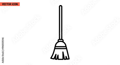 Broom Icon Vector Illustration - Simple Cleaning Tool Symbol