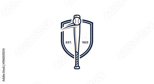 Vintage Baseball Bat and Ball Emblem with Est. 1923 Text on Shield