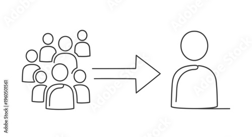 Group of people transforming into a single person, concept of unity, teamwork, or transformation