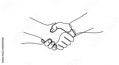 Minimalist handshake line art, symbol of agreement, partnership, and trust