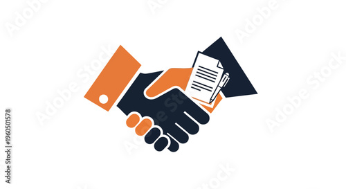 Business handshake agreement with contract and pen icon, partnership concept