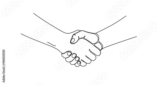 Handshake agreement, business partnership, trust and cooperation, line art illustration