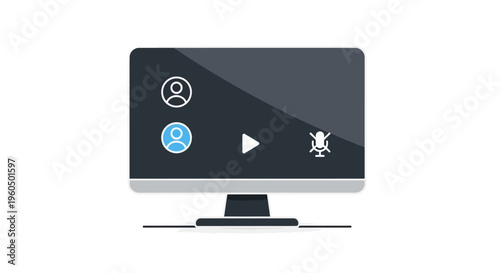 Online meeting screen with participants and microphone icon on a computer monitor.