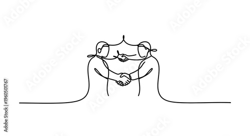 Two people shaking hands, continuous line drawing, symbolizing agreement and partnership