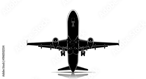 Black silhouette of a commercial airplane from rear view