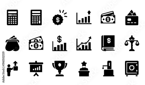 Finance and Accounting Icon Set Flat Vector Business Statistics Collection