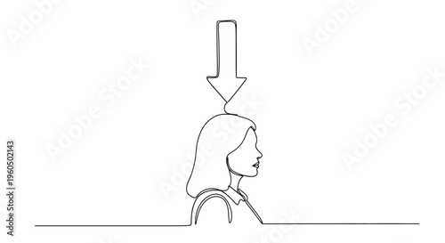 Woman Under Pressure, Arrow Pointing Down on Head, Stress, Overwhelmed, Decision Making
