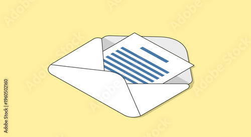 Open Envelope with Document Inside, Email Communication Concept