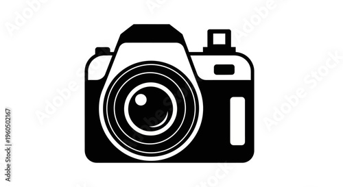 Black and White Camera Icon: Photography Symbol, Digital Imaging, Creative Tool