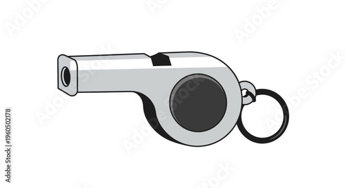 Silver Whistle with Ring - Isolated on White Background