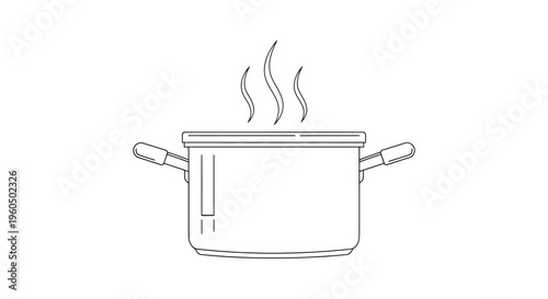 Steaming Pot with Handles - Line Art Illustration of Cooking or Boiling Food