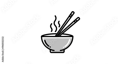 Hot steaming bowl of noodles with chopsticks, Asian cuisine icon