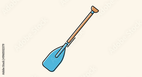 Simple illustration of a blue and wooden oar on a light background