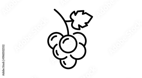 Simple Line Art Icon of a Bunch of Grapes with a Leaf