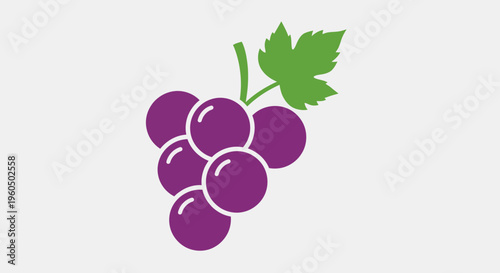 Fresh Purple Grapes Bunch with Green Leaf on Gray Background, Healthy Food Icon