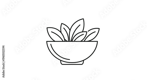 Healthy Salad Bowl Icon: Fresh Greens in a Simple Line Art Design