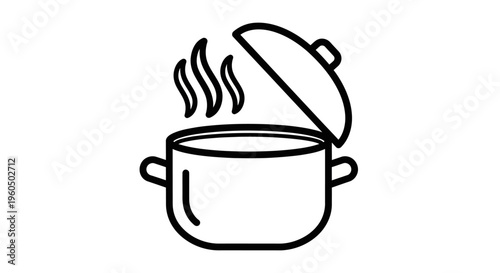 Steaming Pot Icon: Hot Food Cooking, Culinary Concept, Kitchenware Line Art