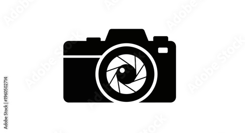 Black Camera Icon with Aperture Symbol - Photography Concept