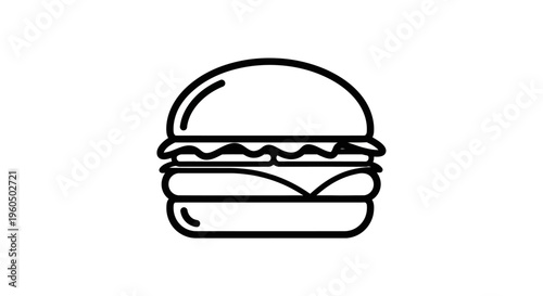 Simple Burger Icon Line Art - Fast Food Hamburger Graphic