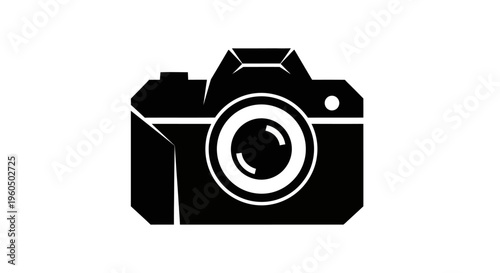 Black camera icon, symbol of photography, digital imaging, and creative tools
