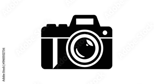 Black camera icon, symbol of photography, digital imaging, and creative visual arts