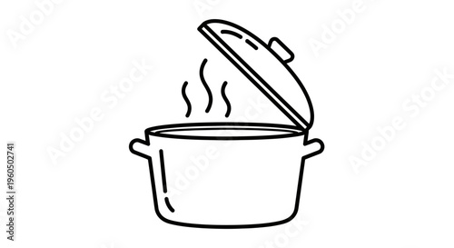 Steaming Pot Icon: Hot Food Cooking, Culinary Concept, Kitchenware Line Art