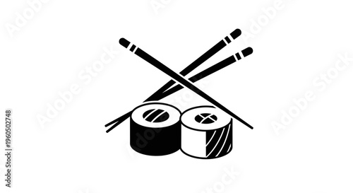 Sushi Rolls and Chopsticks Icon: Japanese Cuisine, Asian Food, Healthy Eating, Restaurant Menu