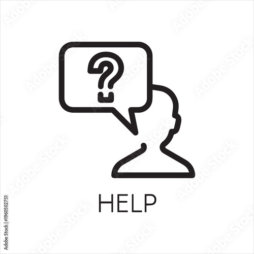 Question mark in speech bubbles and abstract human silhouette. Help, consultation, support, manual concept icon. Graphic pictograph for mobile apps, websites, social media. UI element. Vector