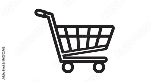 Black shopping cart icon outline on white background, e-commerce and retail symbol