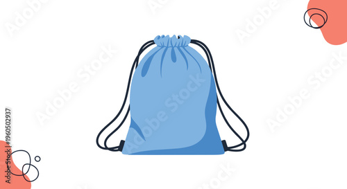 Simple blue drawstring gym bag illustration with black cords designed for sports activities fitness and school storage concepts.