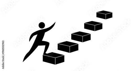 Silhouette of person climbing stairs, symbolizing success, goal achievement, and progress