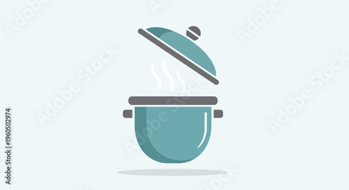 Steaming Pot Icon: Hot Food Cooking Concept, Kitchenware Illustration