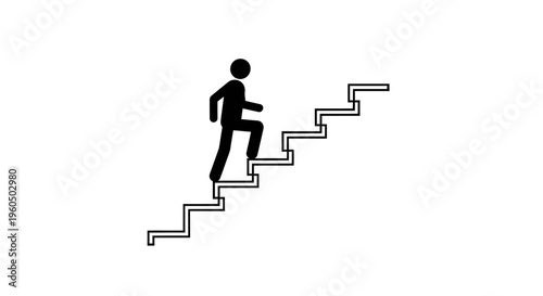 Stick figure climbing stairs, symbolizing progress, success, and achieving goals.