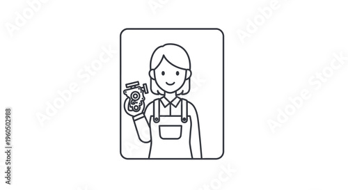 Woman Mechanic Holding a Wrench, Vector Icon Illustration