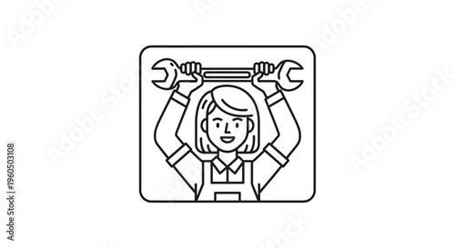 Woman Mechanic Holding Wrench, Professional Repair Service, Skilled Female Technician Icon