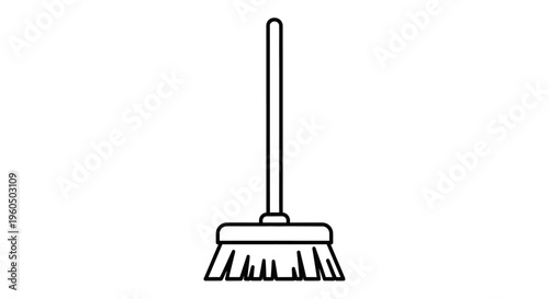 Simple line drawing of a broom, isolated on white background, cleaning tool icon