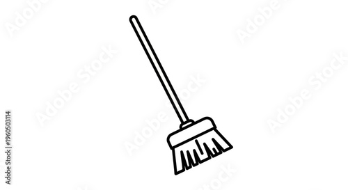 Simple Line Drawing of a Broom on a White Background