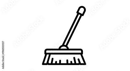 Simple line icon of a broom for cleaning and sweeping, isolated on white background