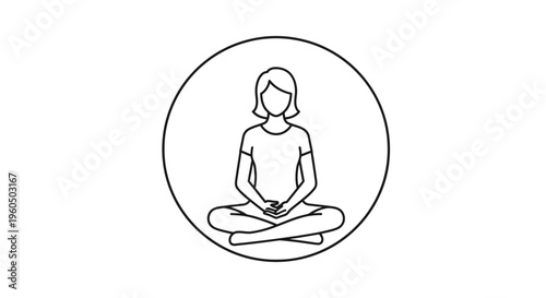 Woman Meditating in Lotus Pose, Mindfulness and Inner Peace Icon