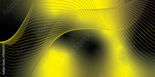 Bright yellow and black gradient light waves rising smoothly from a dark shadowed base over a grainy textured background with gentle luminous accents, modern creative banner design