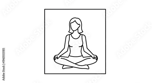 Woman Meditating in Lotus Pose, Yoga, Mindfulness, Calmness, Healthy Lifestyle, Simple Line Art