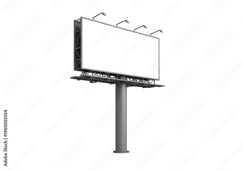 Obraz premium Large blank rectangular billboard structure with metal support pole and overhead lighting fixtures